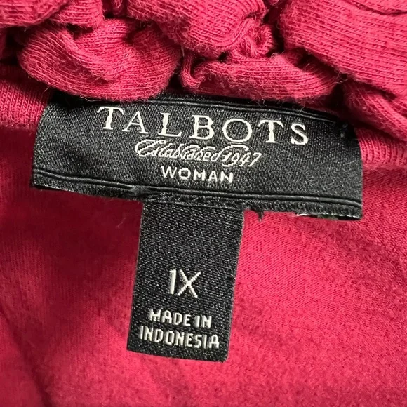 Talbots- Red Women’s Shirt, 3/4 length sleeve, cable neck braid, Size1X - Picture 2 of 4
